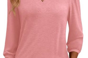 LUYAA Womens Blouses 3/4 Length Sleeve Dressy Casual V Neck Puff Sleeve Blouse L