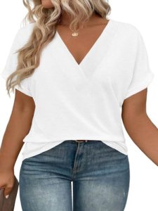 Beautife Womens Plus Size V Neck T Shirts Short Sleeve Summer Dressy Casual Tuni