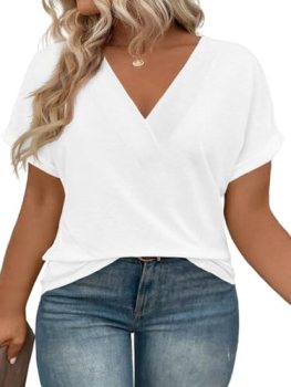 Beautife Womens Plus Size V Neck T Shirts Short Sleeve Summer Dressy Casual Tuni