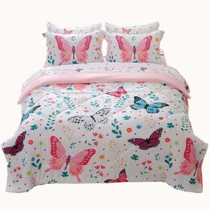 Wajade Butterfly Full Size Comforter Set for Girls Kids Adult Bedding Sets for G