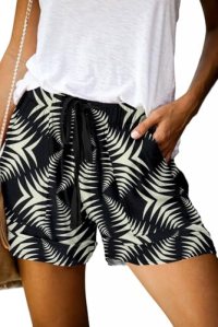 ONLYSHE Women’s Summer Shorts Elastic Waist Pocketed Pants Black Zebra Pattern S