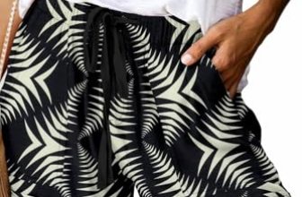 ONLYSHE Women’s Summer Shorts Elastic Waist Pocketed Pants Black Zebra Pattern S