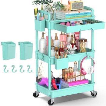 Goovilla 3 Tier Rolling Utility Cart Organizer with Removable Drawer