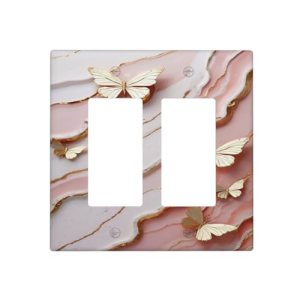 YIJIKJY Decorative Outlet Covers Abstract Pink Glod Marble Butterfly 2 Gang Ligh