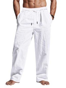 TRFIC ‌Men’s Linen Pants Lightweight Drawstring Elastic Waist Pockets Loose Fit