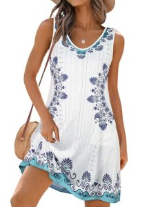 elescat Swimsuit Coverup Summer Dresses for Women Eyelet Casual Loose Sleeveless