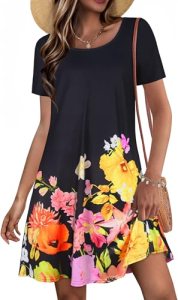 JOLIGAL Summer Dresses for Women Casual Short Sleeve Sundress Scoop Neck Beach T