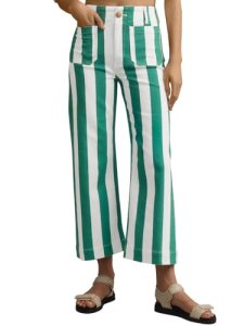 Tankaneo Womens Cropped Striped Jeans Casual High Waisted Stretchy Straight Leg