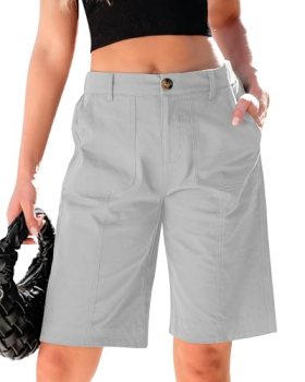 luvamia Stretch Bermuda Shorts High Waisted Gray Shorts for Women Gray Size X-La
