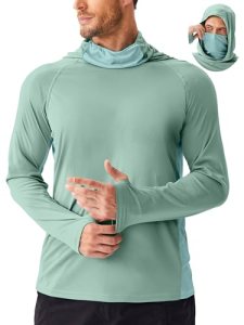 Men’s UPF 50+ Hoodie Shirts with Mask Rash Guard Long Sleeve Sun Protection SPF