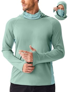Men’s UPF 50+ Hoodie Shirts with Mask Rash Guard Long Sleeve Sun Protection SPF