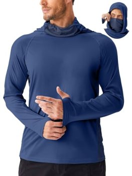 Men’s Sun Protection Hoodie with Mask UPF 50+ UV Long Sleeve Shirt Men Rash Guar