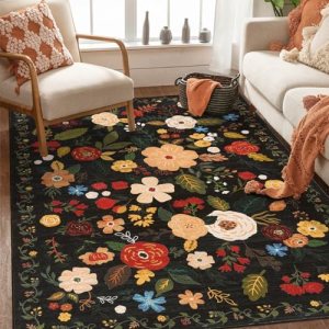 U’Artlines 5x7ft Vintage Floral Area Rug Machine Washable Ultra Soft Low Pile No