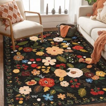 U’Artlines 5x7ft Vintage Floral Area Rug Machine Washable Ultra Soft Low Pile No