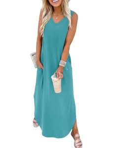 Sampeel Maxi Dresses for Women 2025 V Neck Long Beach Vacation Sundresses Summer