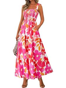 PRETTYGARDEN Womens Summer Dresses Floral Sleeveless Smocked Maxi Dress Boho Spa