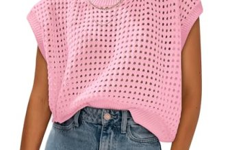 PRETTYGARDEN Womens Spring Tops 2026 Summer Shirts Crochet Cap Sleeve Sweater Pu