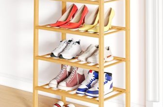 Smiry Shoe Rack, 4 Tier Small Bamboo Shoe Organizer