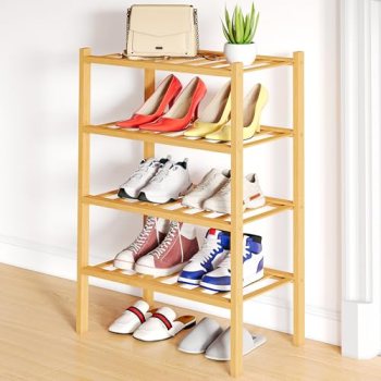 Smiry Shoe Rack, 4 Tier Small Bamboo Shoe Organizer