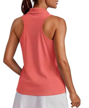 PINSPARK Womens Polo Shirts Sun Protection Collar Golf Tops V-Neck Racerback Ten