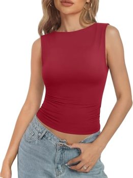 SUUKSESS Women Double Lined Sleeveless Going Out Basic Tank Tops Ruched Summer C