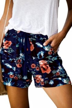 Flower Print Womens Shorts Comfy Drawstring Casual Womens Pull On Lounge Shorts