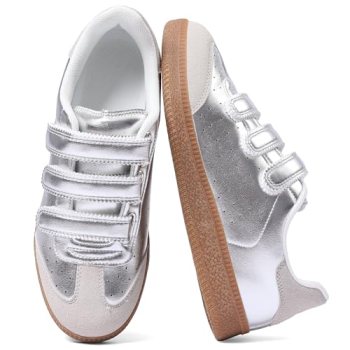 CYNLLIO Silver Sneakers for Women Fashion Cute Tennis Shoes 2026 Leather Non-Sli