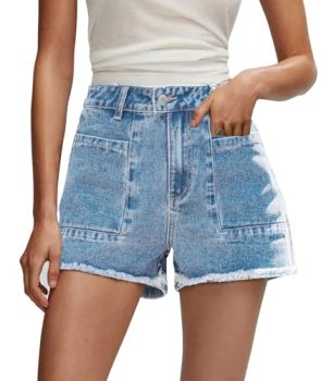 ZOLUCKY Womens Shorts for Summer Mid Waisted Stretchy Frayed Raw Hem Denim Short