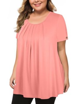 MANER Women’s Plus Size Tops Short Sleeve Flowy Shirts Casual Blouses Tunic Tops