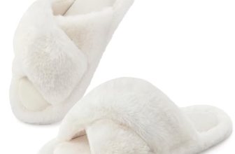 Snug Leaves Women’s Fluffy Cross band Open Toe Slippers with Indoor Outdoor Non