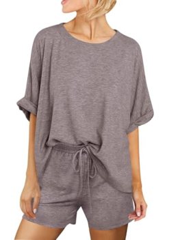 Tankaneo Womens 2 Piece Lounge Sets Oversized Short Sleeve T-shirts Drawstring S