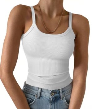GKBK Women’s Scoop Neck Spaghetti Strap Tank Top Ribbed Sleeveless Slim Fit Cami