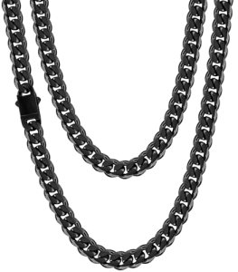 Fiusem Black Chain for Men, 8mm Cuban Link Chain Necklace for Men and Women