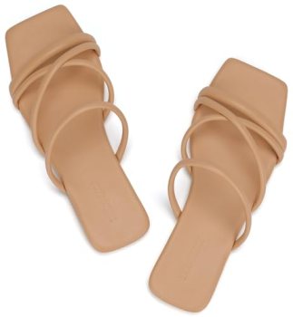 DOBOLIN Nude Sandals for Women Strappy Tan Flat Sandals Dressy Square Open Toe S