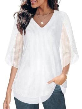 Sese Code Sparkly White Blouses for Women Dressy Casual Spring Tunic Tops for Wo