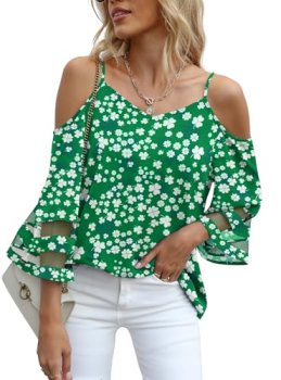Jouica Summer 3/4 Bell Sleeve Casual Tops Loose St Patricks Day Tshirts for Wome