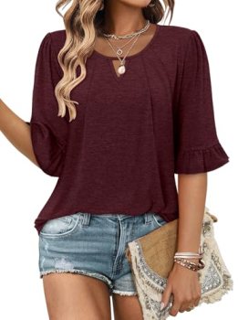 CHICZONE Women’s 3/4 Sleeve Empire Waist Tops Dressy Casual Pleated Shirts Hide