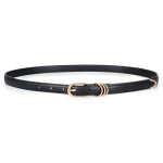 JASGOOD Womens Skinny Leather Belt Ladies Thin Faux Leather Belt with Gold Buckl