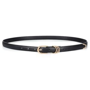 JASGOOD Womens Skinny Leather Belt Ladies Thin Faux Leather Belt with Gold Buckl