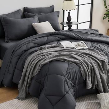 HEVUMYI 120×98 Oversized King Comforter Set Dark Grey- 7-Piece All Season Bed in