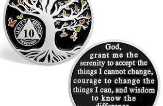 10 Year Sobriety Chips, Butterfly Tree of Life AA Coins Serenity Prayer Sobriety