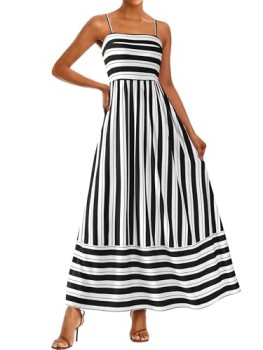 PRETTYGARDEN Women Summer Maxi Dresses 2026 Spaghetti Strap Boho Floral Striped
