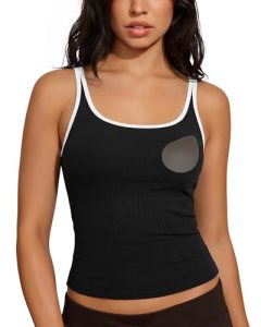 SUUKSESS Women Padded Cotton Ribbed Tank Tops Casual Summer Going Out Sleeveless
