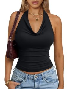 Trendy Queen Halter Tops for Women Going Out Summer 2026 Fashion Cowl Neck Backl