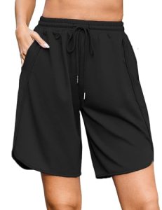 Quenteen 9″ Women’s Athletic Shorts Jogger Sweat Casual Loose Bermuda Shorts Bla