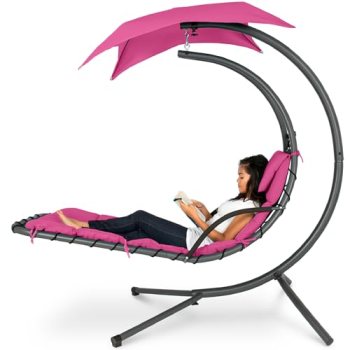 Best Choice Products Outdoor Hanging Curved Steel Chaise Lounge Chair Swing w/Bu