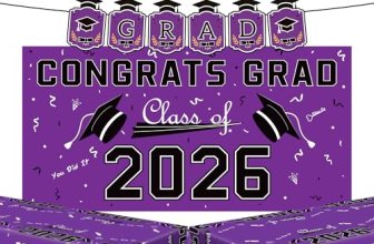 Graduation Decorations 2026 – Purple Congrats Grad Banner Backdrop Tablecloth Se