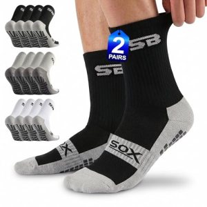 SB SOX 2-Pair Grip Socks for Men – Non Slip Athletic Traction Socks for Soccer