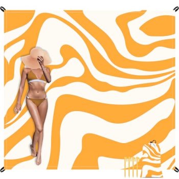 SkyNature Yellow Beach Blanket, Sand Free Waterproof Outdoor Beach Mat with 4 St