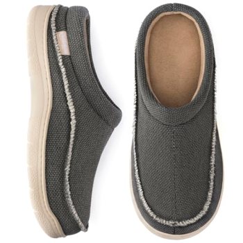 Zigzagger Mens Canvas Slip on House Slippers Indoor Outdoor(Grey 9-10)